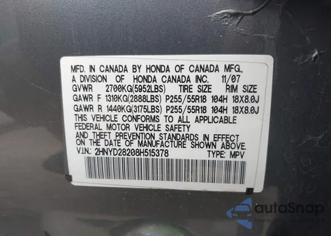 2008 Acura Mdx z USA, uszkodzony, nr VIN 2HNYD28208H515378